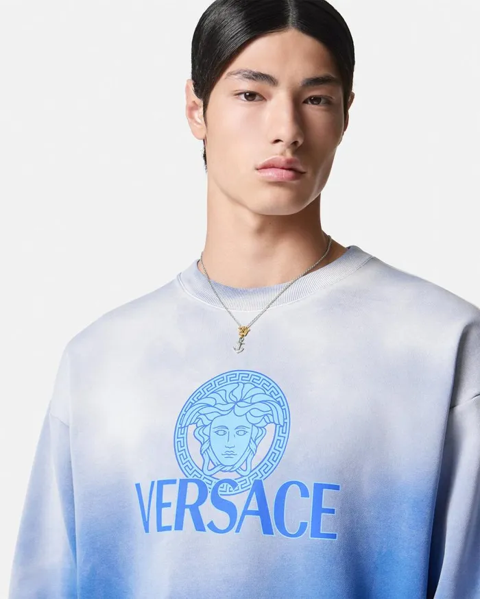 Versace Sweatshirts Medusa Logo Gradient Sweatshirt Light Blue 8211 Men Versace Sweatshirts Medusa Logo Gradient Sweatshirt Light Blue 8211 Men