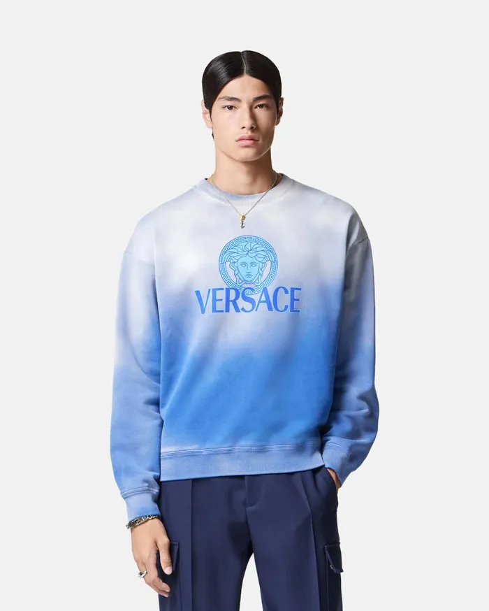 Versace Sweatshirts Medusa Logo Gradient Sweatshirt Light Blue 8211 Men Versace Sweatshirts Medusa Logo Gradient Sweatshirt Light Blue 8211 Men