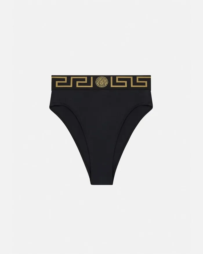 Versace Swimwear Greca Border High Waist Bikini Bottoms Black 8211 Women