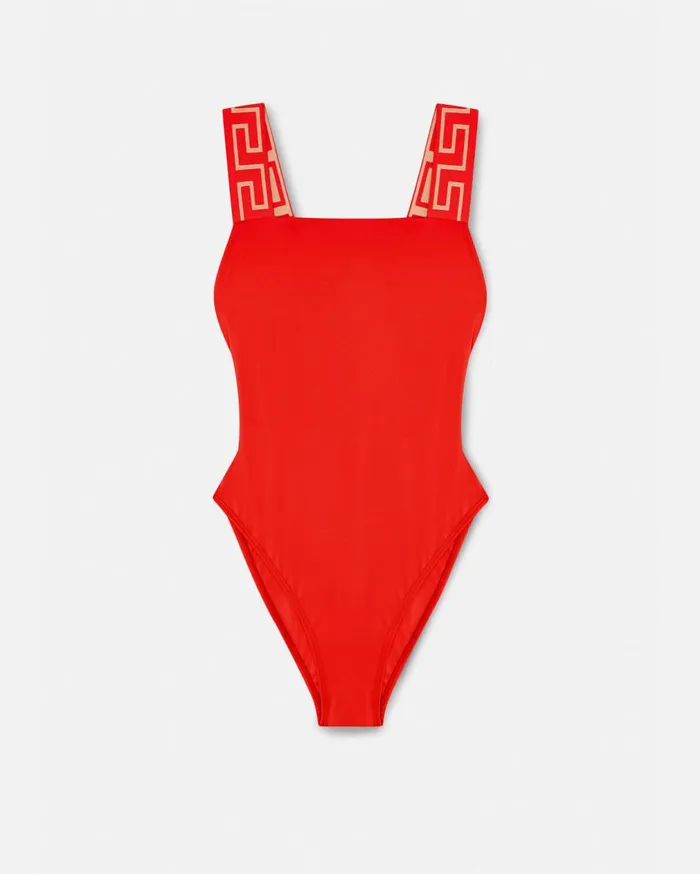 Versace Swimwear Greca Border OnePiece Swimsuit Red 8211 Women