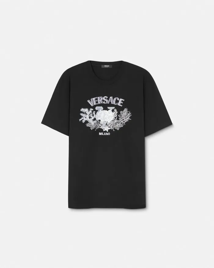 Versace TShirts and Polos Embroidered University Coral TShirt Black 8211 Men
