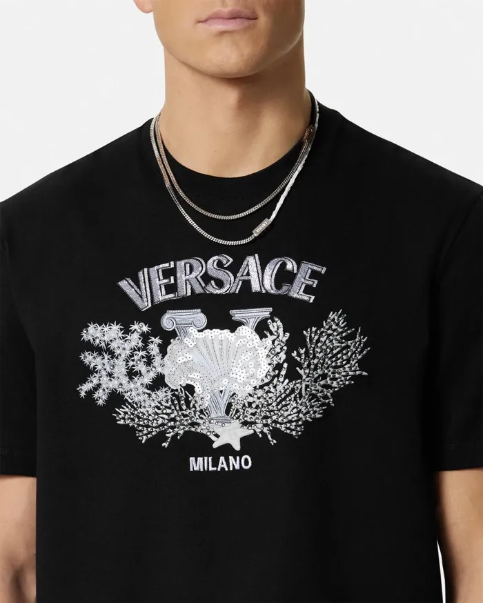 Versace TShirts and Polos Embroidered University Coral TShirt Black 8211 Men Versace TShirts and Polos Embroidered University Coral TShirt Black 8211 Men