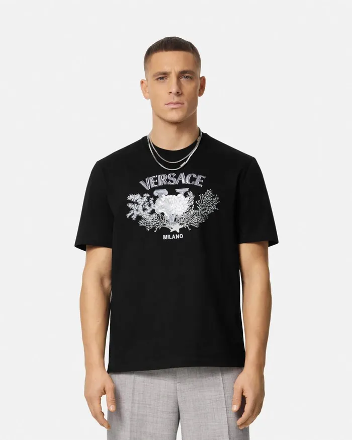 Versace TShirts and Polos Embroidered University Coral TShirt Black 8211 Men Versace TShirts and Polos Embroidered University Coral TShirt Black 8211 Men