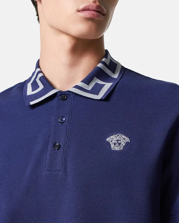 Versace TShirts and Polos Greca Collar Polo Shirt Blue 8211 Men Versace TShirts and Polos Greca Collar Polo Shirt Blue 8211 Men