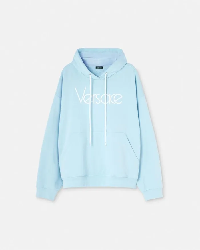 Versace TShirts and Sweatshirts 1978 ReEdition Logo Hoodie Light Blue 8211 Women