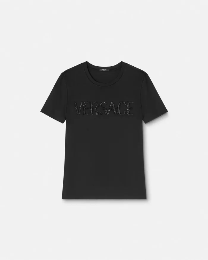 Versace TShirts and Sweatshirts Crystal Logo TShirt Black 8211 Women