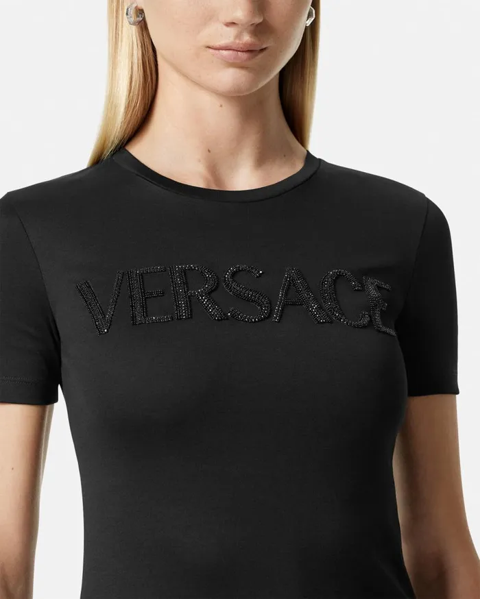 Versace TShirts and Sweatshirts Crystal Logo TShirt Black 8211 Women Versace TShirts and Sweatshirts Crystal Logo TShirt Black 8211 Women