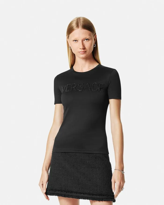 Versace TShirts and Sweatshirts Crystal Logo TShirt Black 8211 Women Versace TShirts and Sweatshirts Crystal Logo TShirt Black 8211 Women