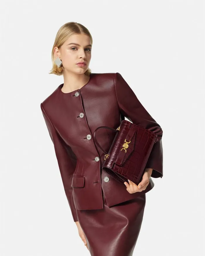 Versace Top Handle CrocEffect Medusa 03995 Handbag Burgundy 8211 Women Versace Top Handle CrocEffect Medusa 03995 Handbag Burgundy 8211 Women