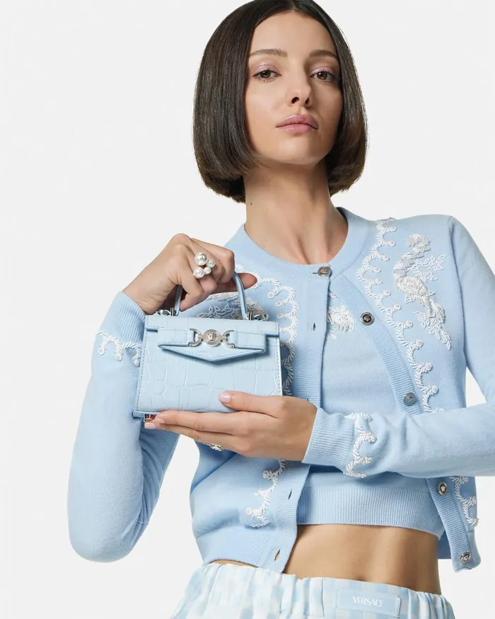 Versace Top Handle CrocEffect Medusa 03995 Mini Bag Light Blue 8211 Women Versace Top Handle CrocEffect Medusa 03995 Mini Bag Light Blue 8211 Women