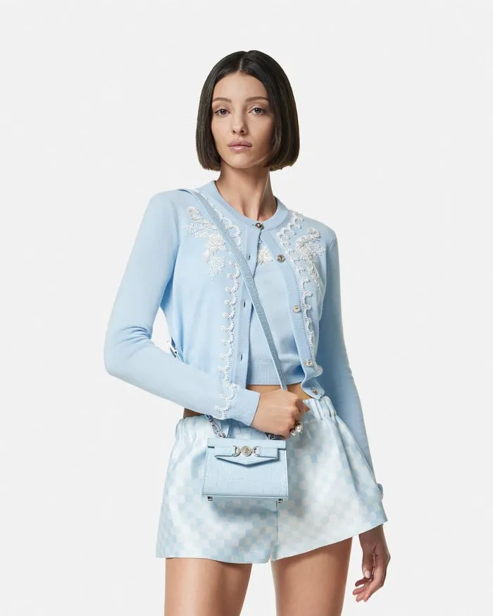 Versace Top Handle CrocEffect Medusa 03995 Mini Bag Light Blue 8211 Women Versace Top Handle CrocEffect Medusa 03995 Mini Bag Light Blue 8211 Women