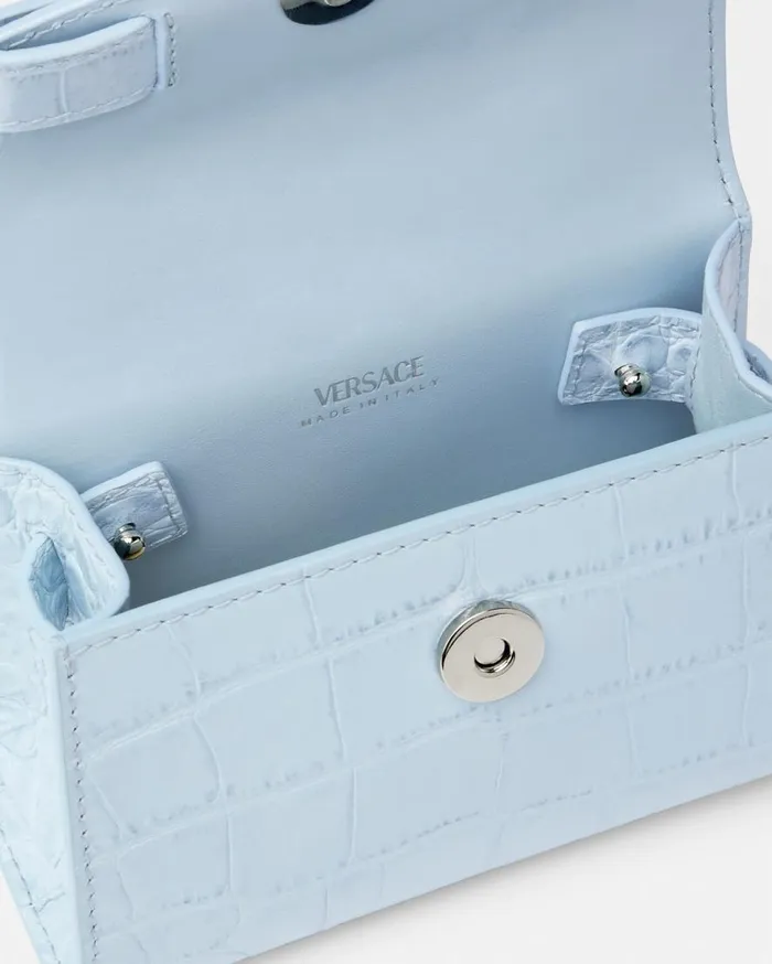 Versace Top Handle CrocEffect Medusa 03995 Mini Bag Light Blue 8211 Women Versace Top Handle CrocEffect Medusa 03995 Mini Bag Light Blue 8211 Women