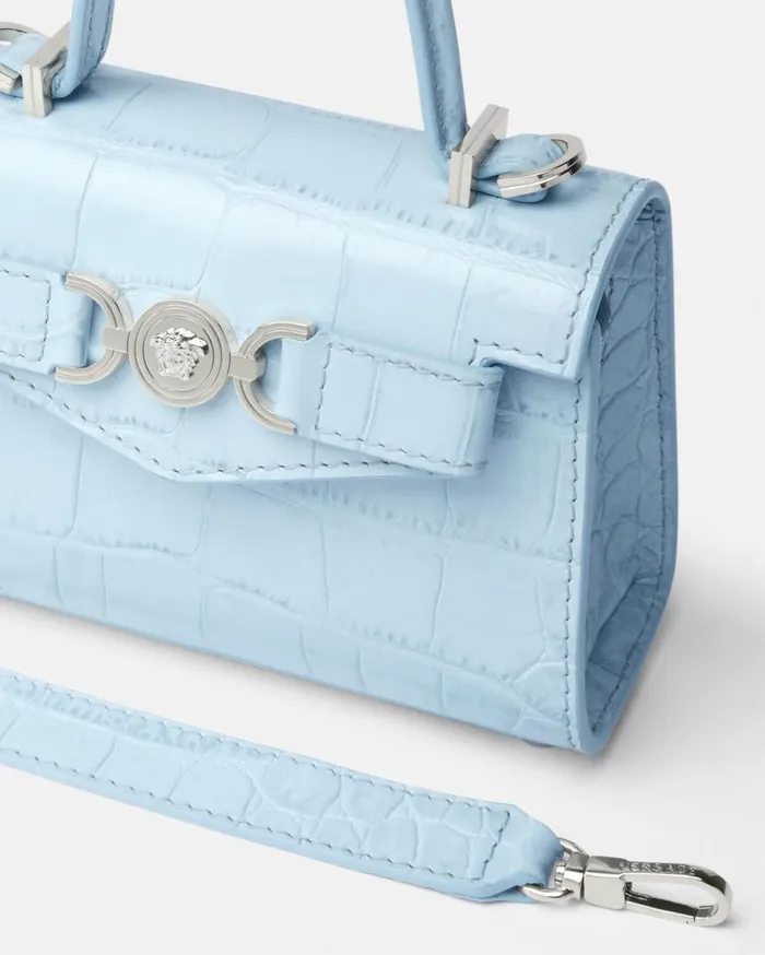 Versace Top Handle CrocEffect Medusa 03995 Mini Bag Light Blue 8211 Women Versace Top Handle CrocEffect Medusa 03995 Mini Bag Light Blue 8211 Women
