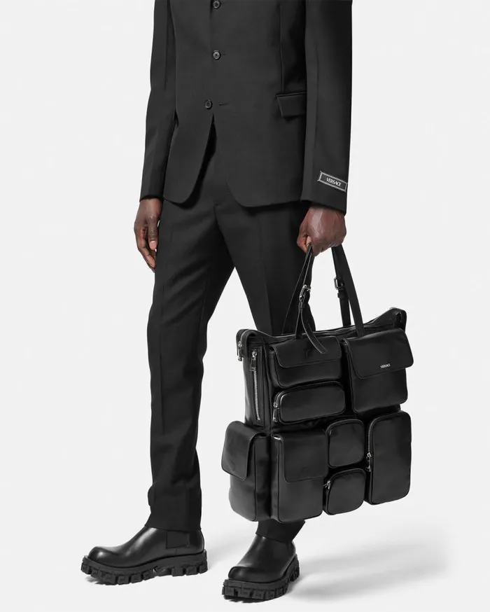 Versace Totes Cargo Large Tote Bag Blacksilver 8211 Men Versace Totes Cargo Large Tote Bag Blacksilver 8211 Men