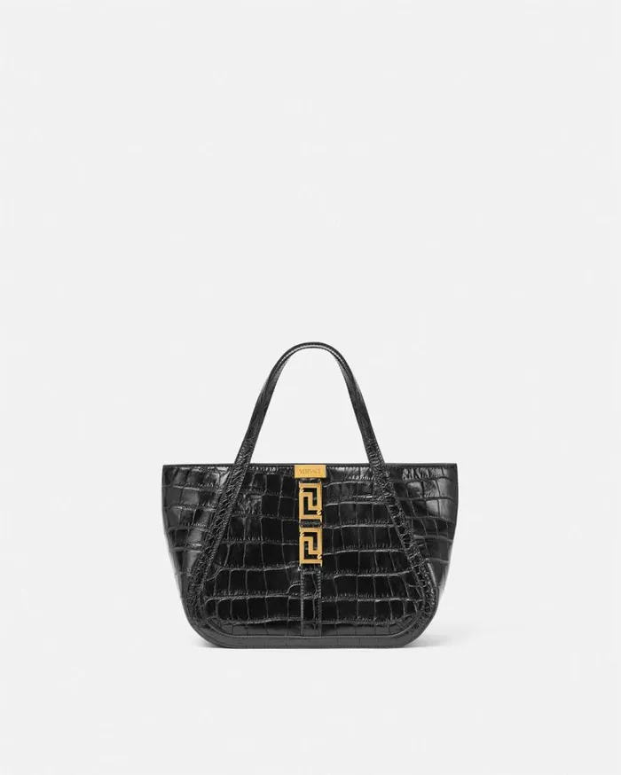 Versace Totes CrocEffect Greca Goddess Tote Bag Blackgold 8211 Women