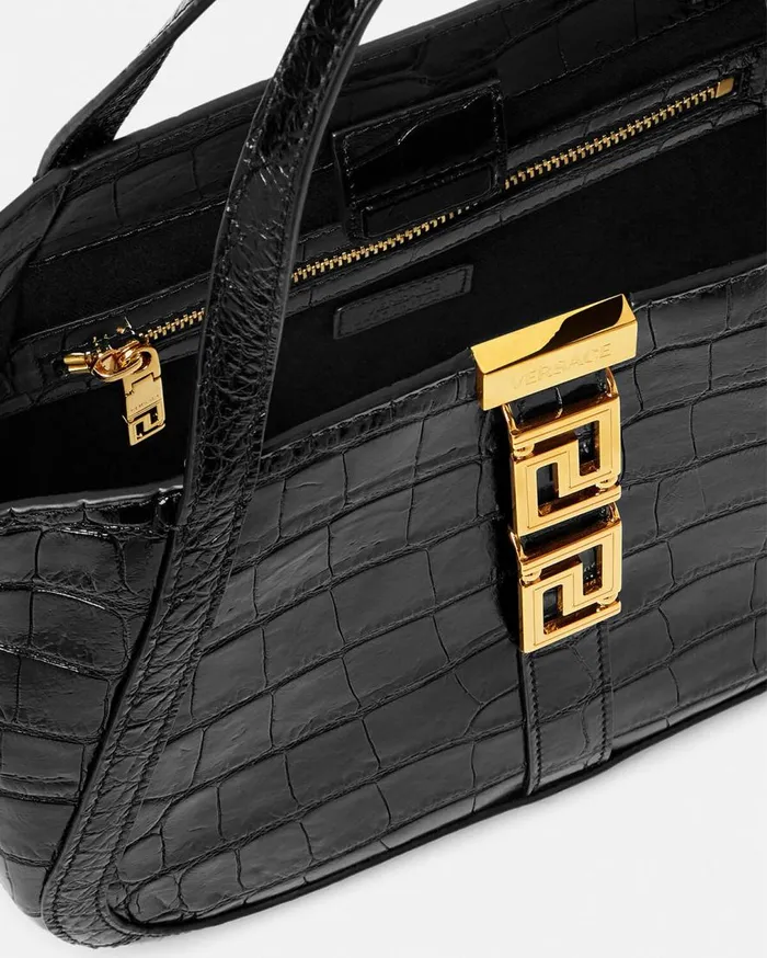 Versace Totes CrocEffect Greca Goddess Tote Bag Blackgold 8211 Women Versace Totes CrocEffect Greca Goddess Tote Bag Blackgold 8211 Women