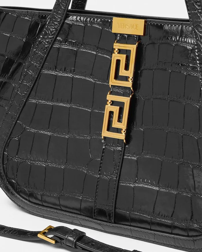 Versace Totes CrocEffect Greca Goddess Tote Bag Blackgold 8211 Women Versace Totes CrocEffect Greca Goddess Tote Bag Blackgold 8211 Women