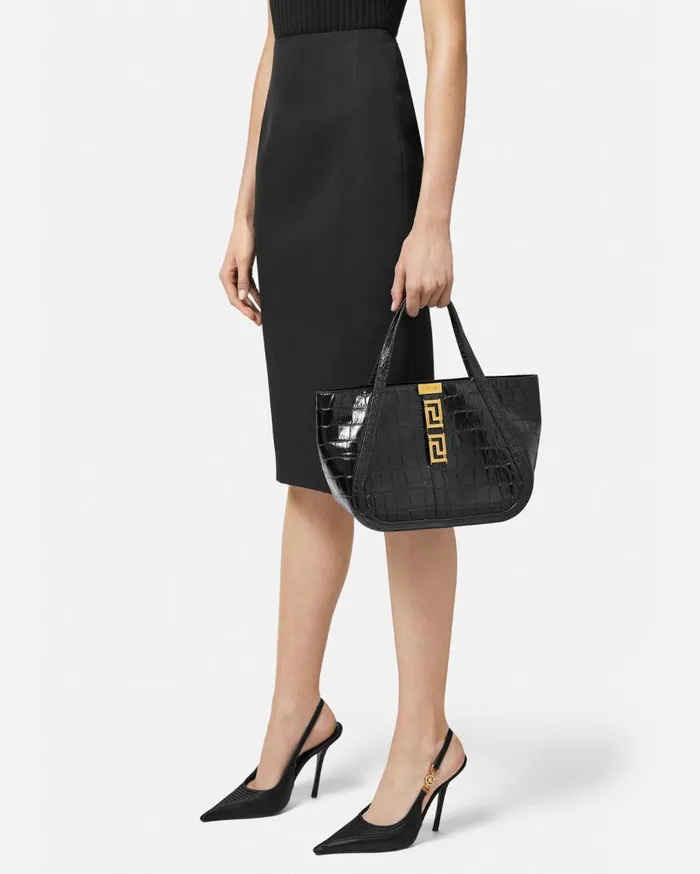 Versace Totes CrocEffect Greca Goddess Tote Bag Blackgold 8211 Women Versace Totes CrocEffect Greca Goddess Tote Bag Blackgold 8211 Women