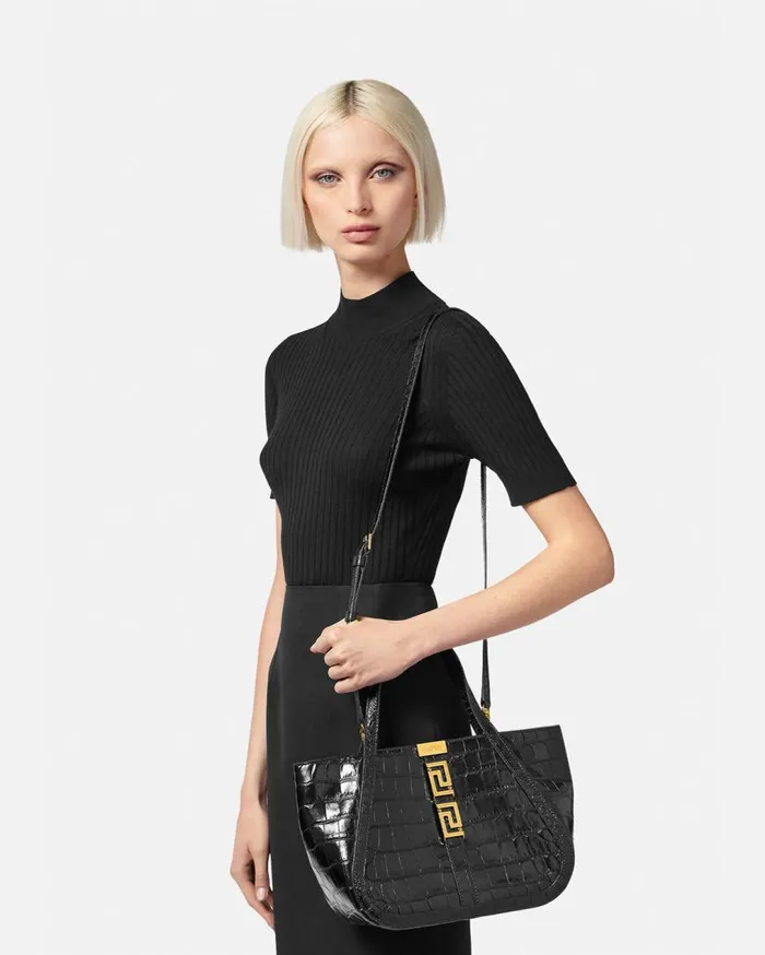 Versace Totes CrocEffect Greca Goddess Tote Bag Blackgold 8211 Women Versace Totes CrocEffect Greca Goddess Tote Bag Blackgold 8211 Women