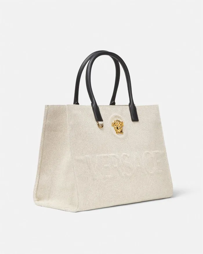 Versace Totes La Medusa Canvas Large Tote Bag Beige 8211 Women Versace Totes La Medusa Canvas Large Tote Bag Beige 8211 Women