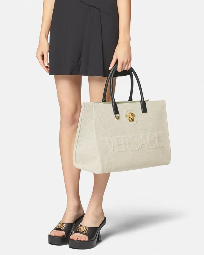 Versace Totes La Medusa Canvas Large Tote Bag Beige 8211 Women Versace Totes La Medusa Canvas Large Tote Bag Beige 8211 Women