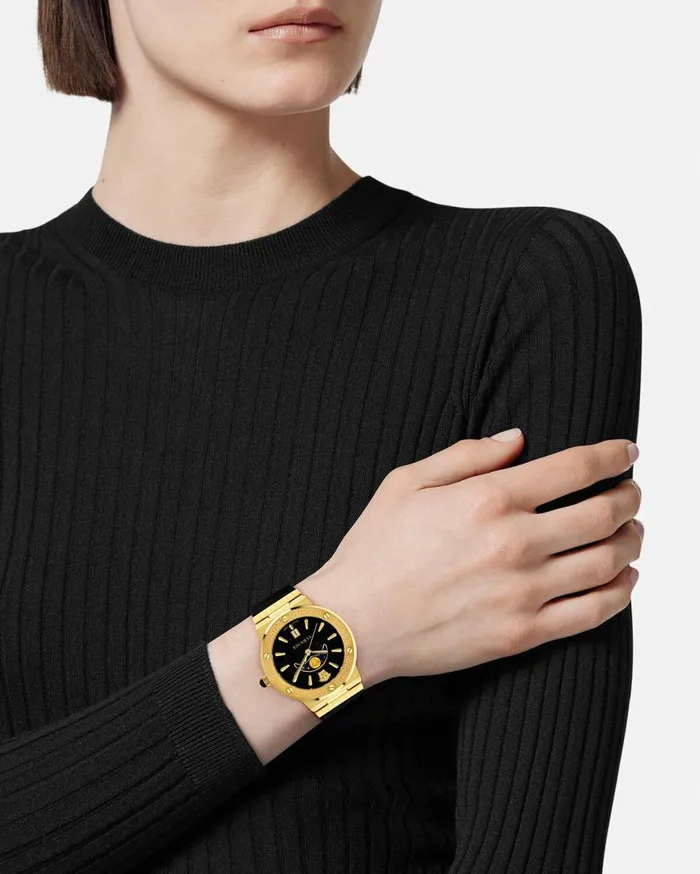 Versace Watches Greca Logo Moonphase Watch Blackgold 8211 Women Versace Watches Greca Logo Moonphase Watch Blackgold 8211 Women