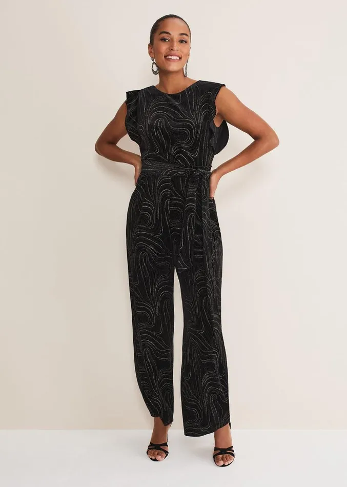 Victoriana Swirl Velvet Jumpsuit Blackgold Women Phase Eight Dresses