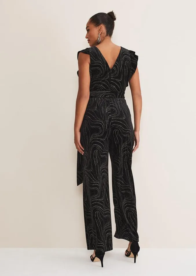 Victoriana Swirl Velvet Jumpsuit Blackgold Women Phase Eight Dresses