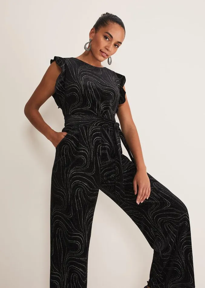 Victoriana Swirl Velvet Jumpsuit Blackgold Women Phase Eight Dresses