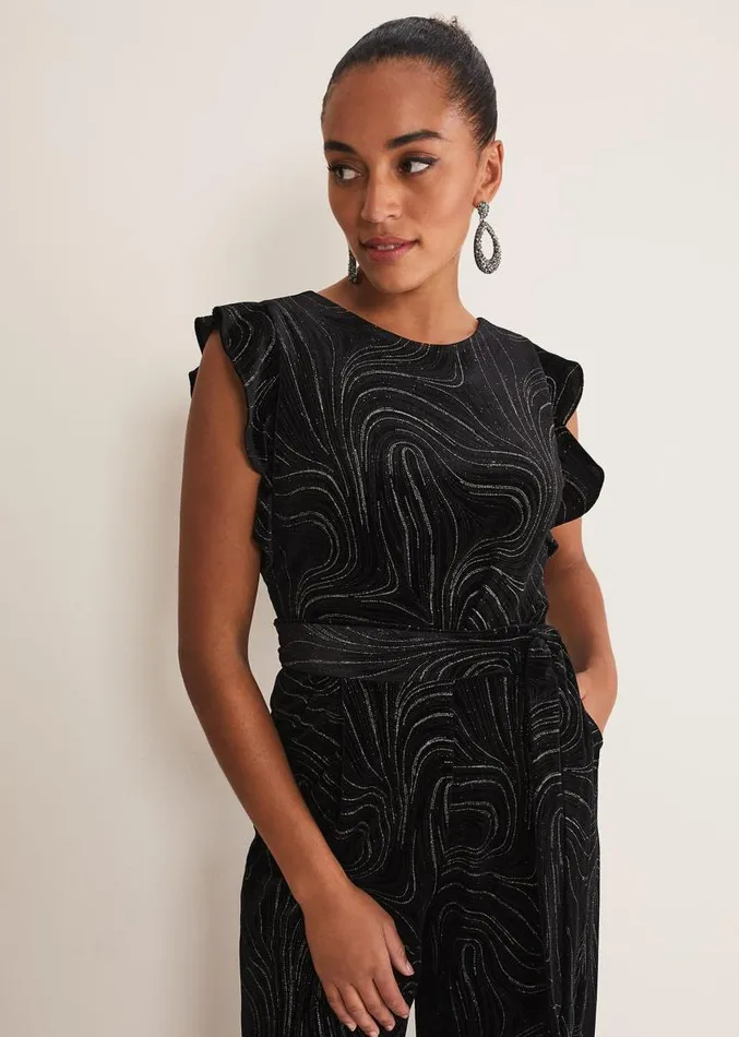 Victoriana Swirl Velvet Jumpsuit Blackgold Women Phase Eight Dresses
