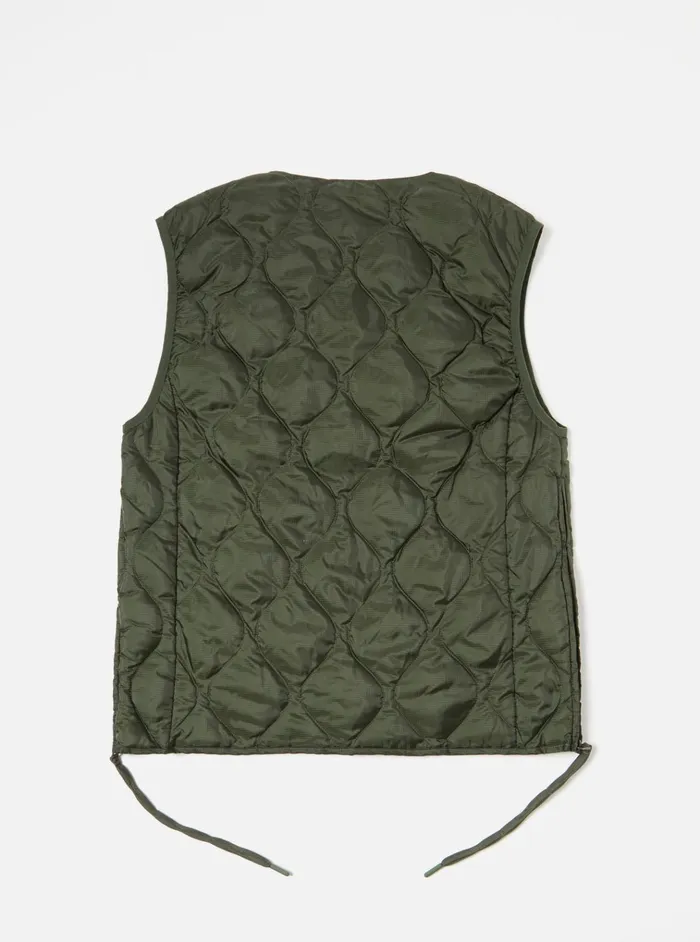 Waistcoats and Gilets Men Universal Works Taion By FCe Packable Down Vest In Olive Nylon RipstopDuck Down