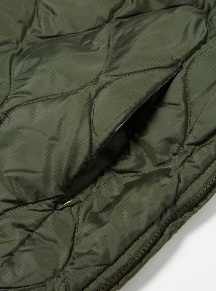 Waistcoats and Gilets Men Universal Works Taion By FCe Packable Down Vest In Olive Nylon RipstopDuck Down