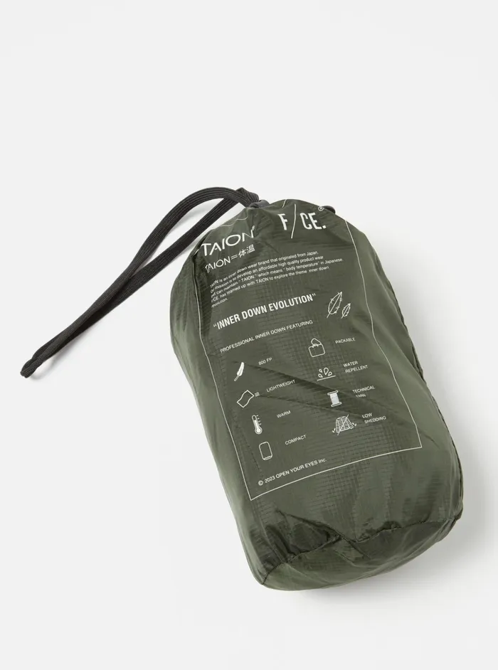 Waistcoats and Gilets Men Universal Works Taion By FCe Packable Down Vest In Olive Nylon RipstopDuck Down