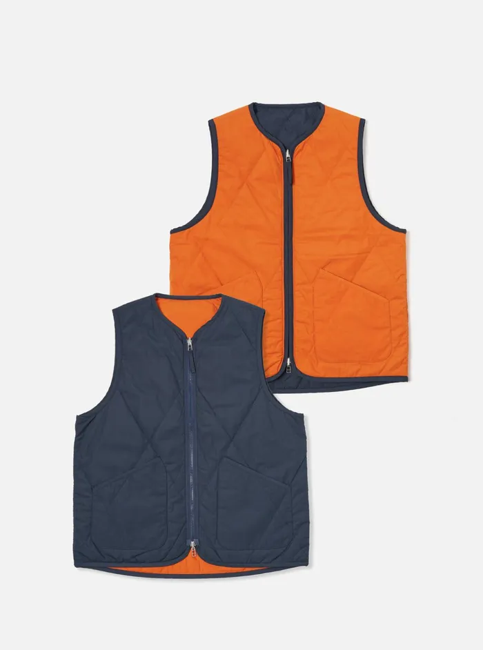 Waistcoats and Gilets Men Universal Works Universal Works Reversible Military Liner Gilet In NavyOrange Recycled Polytech