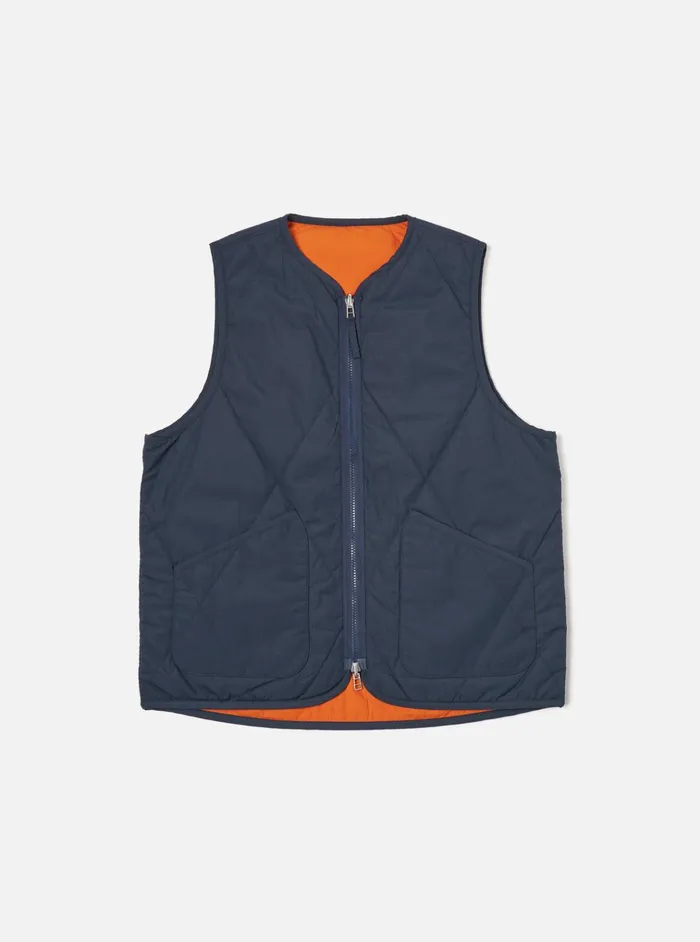 Waistcoats and Gilets Men Universal Works Universal Works Reversible Military Liner Gilet In NavyOrange Recycled Polytech
