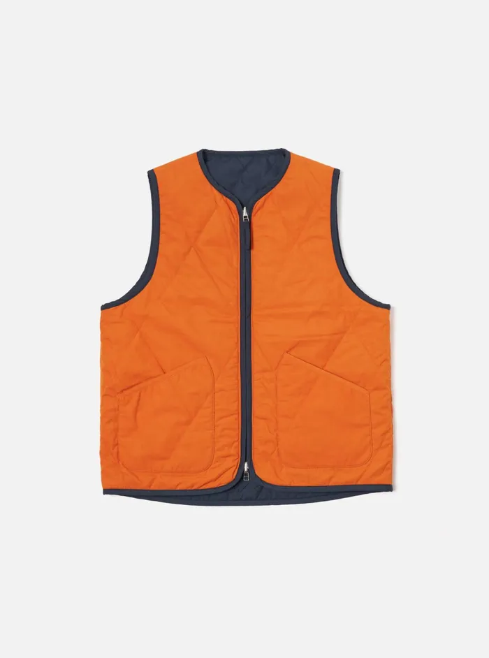 Waistcoats and Gilets Men Universal Works Universal Works Reversible Military Liner Gilet In NavyOrange Recycled Polytech