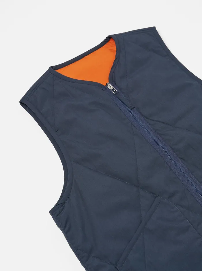 Waistcoats and Gilets Men Universal Works Universal Works Reversible Military Liner Gilet In NavyOrange Recycled Polytech