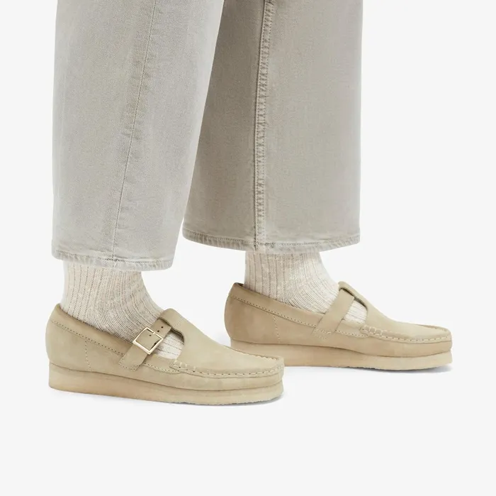 Wallabee TBar Maple Suede Women Clarks SlipOns