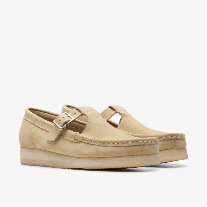 Wallabee TBar Maple Suede Women Clarks SlipOns