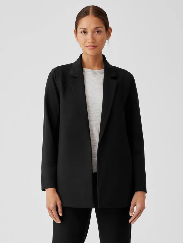 Washable Flex Ponte Notch Collar Long Blazer Black Women Eileen Fisher Jackets Coats and Vests