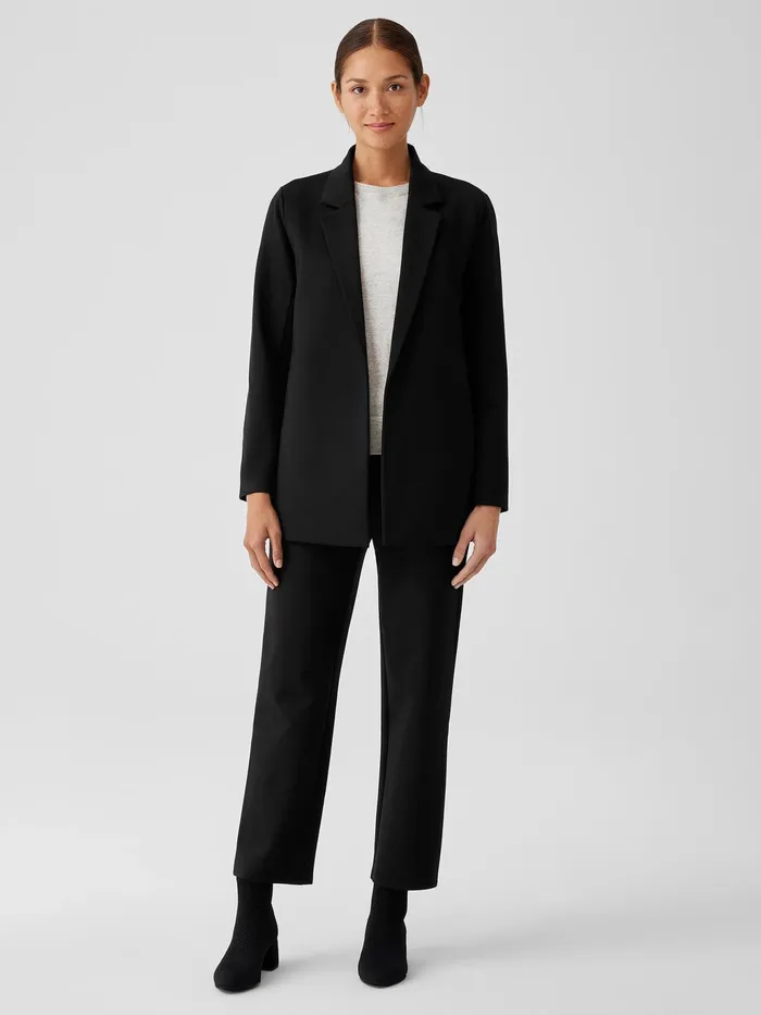 Washable Flex Ponte Notch Collar Long Blazer Black Women Eileen Fisher Jackets Coats and Vests