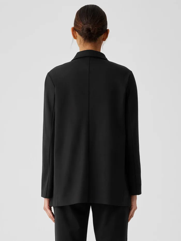 Washable Flex Ponte Notch Collar Long Blazer Black Women Eileen Fisher Jackets Coats and Vests