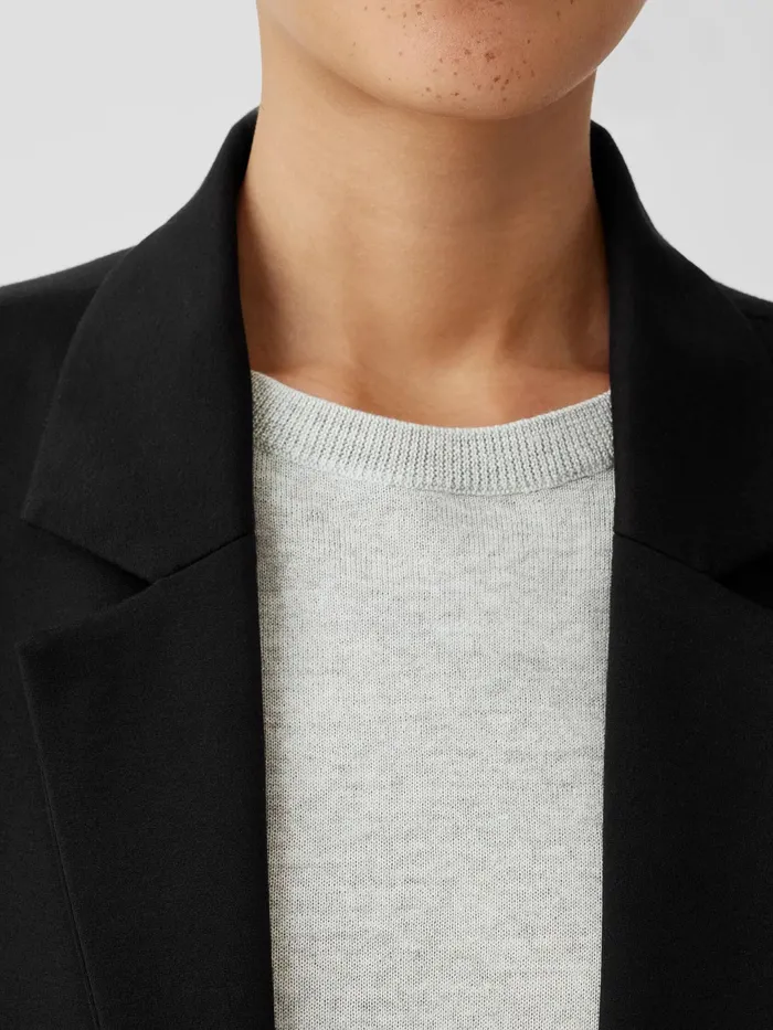 Washable Flex Ponte Notch Collar Long Blazer Black Women Eileen Fisher Jackets Coats and Vests