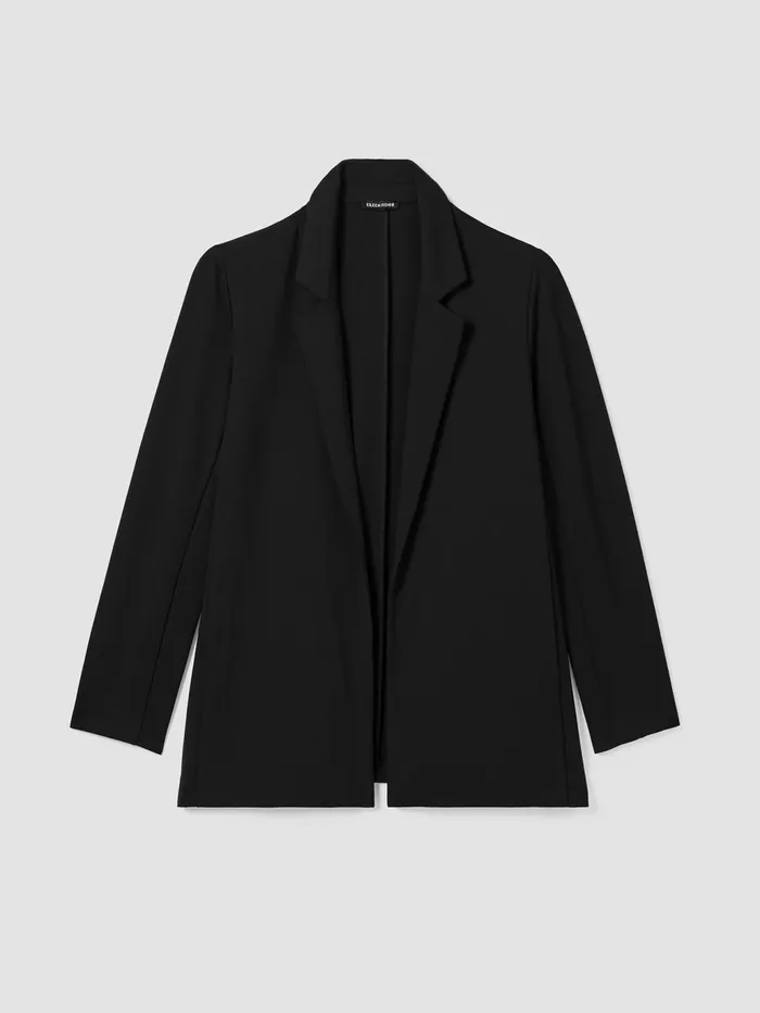 Washable Flex Ponte Notch Collar Long Blazer Black Women Eileen Fisher Jackets Coats and Vests