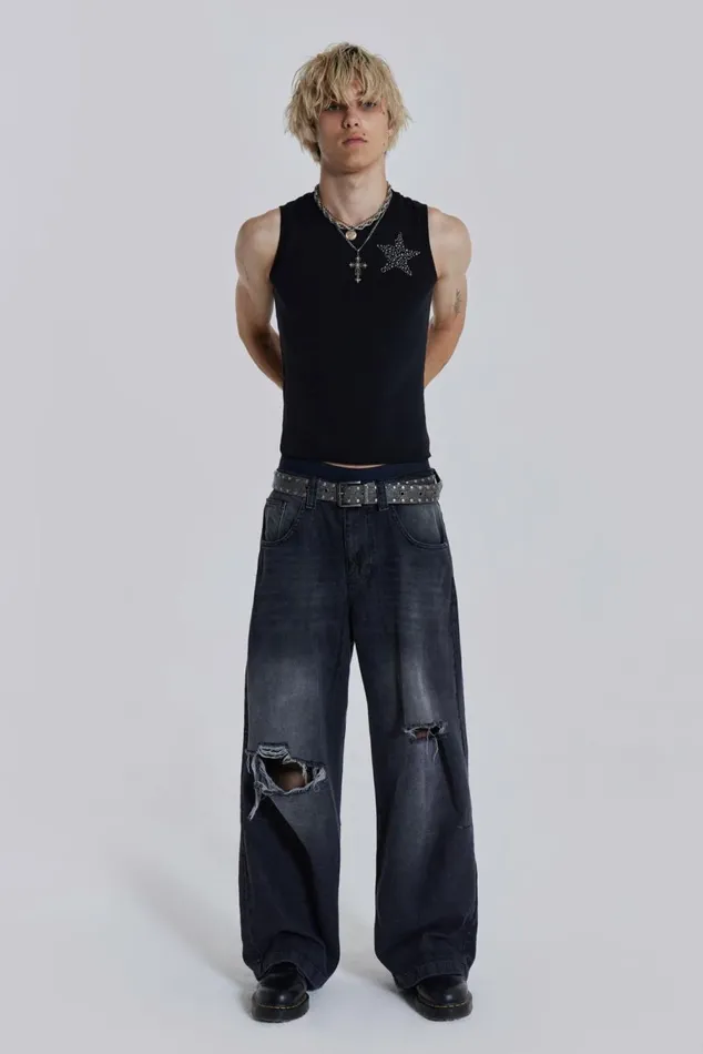 Washed Black Busted Colossus Baggy Jeans Black WomenMen Jaded London Colossus Jeans