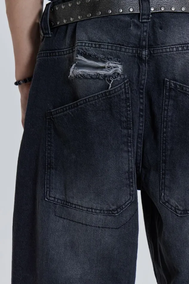 Washed Black Busted Colossus Baggy Jeans Black WomenMen Jaded London Colossus Jeans