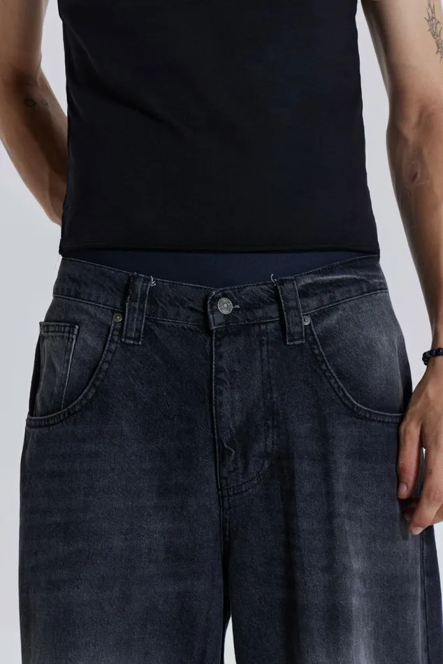 Washed Black Busted Colossus Baggy Jeans Black WomenMen Jaded London Colossus Jeans