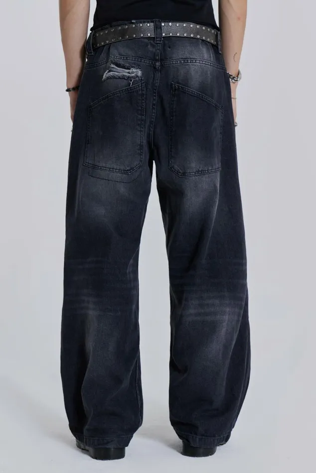 Washed Black Busted Colossus Baggy Jeans Black WomenMen Jaded London Colossus Jeans