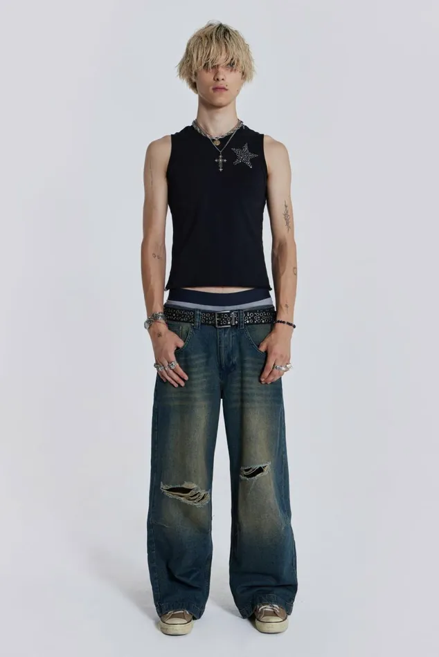 Washed Blue Busted Colossus Jeans Blue WomenMen Jaded London Colossus Jeans