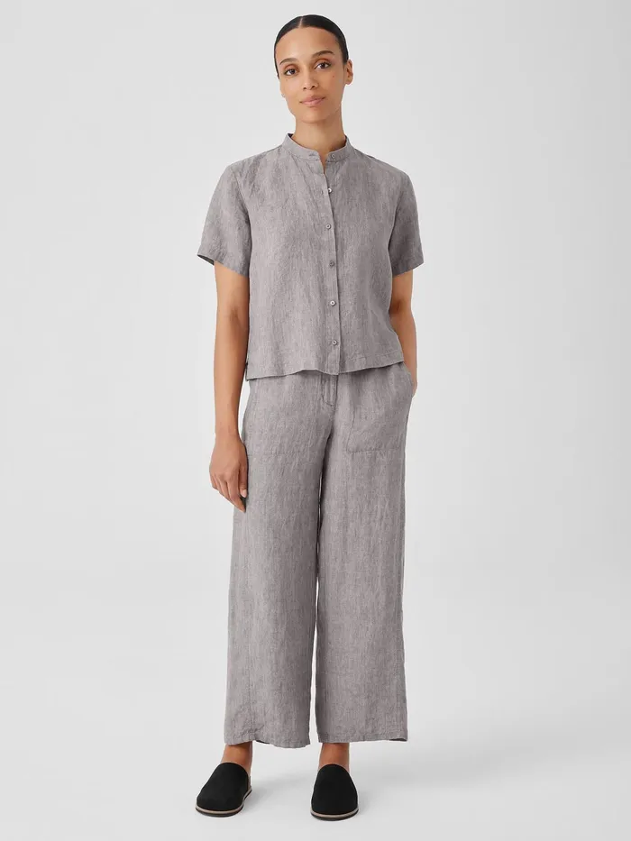 Washed Organic Linen Dlav Band Collar Shirt Stone Women Eileen Fisher Tops and Tees